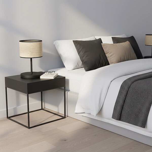 Stolní lampa ECO LN1 – černá / ratanová, 1× E27, šířka 20 cm