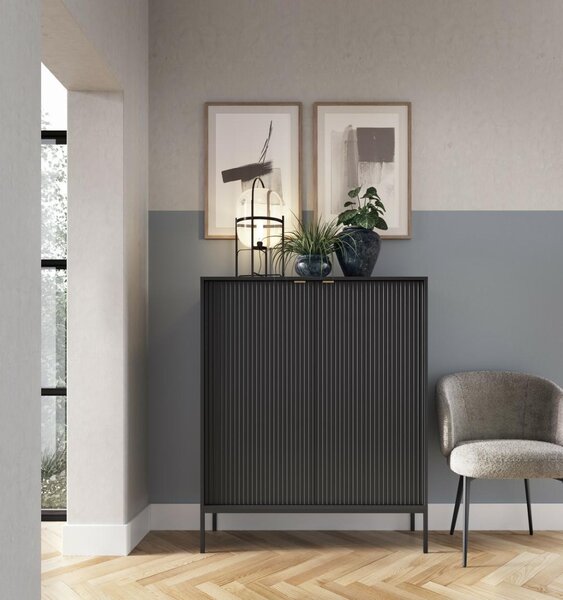 Komoda, skříňka, police, moderní, černá, 104 cm, do obývacího pokoje nebo ložnice
