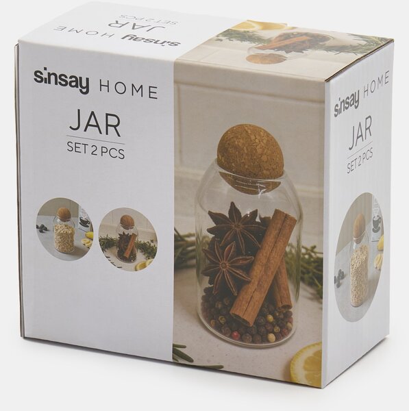 Sinsay - Sklenice na potraviny s korkovým víčkem 2 pack - clear