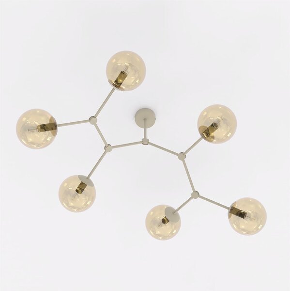 Stropní svítidlo SPACE 6 – moka, jantarové sklo, 6× E14, šířka 97 cm