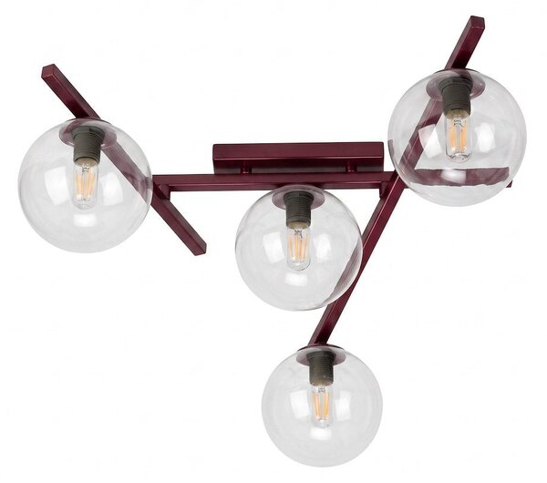 Stropní svítidlo SMART 4 – vínové, čiré sklo, 4× E14, šířka 63 cm