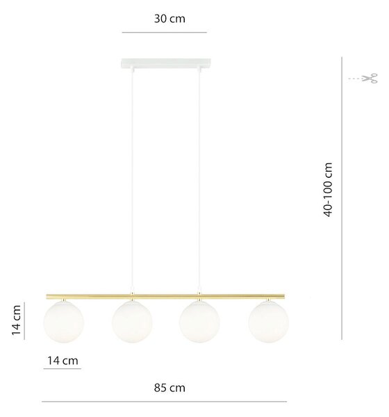 Závěsné svítidlo ALLORA 4 – bílé, opálové sklo, 4× E14, šířka 85 cm