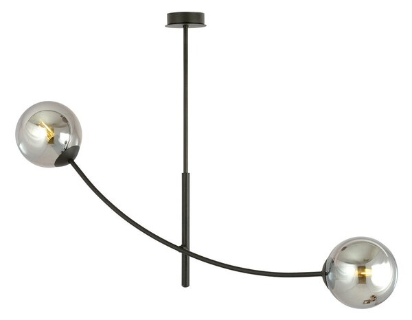Stropní svítidlo HUNTER 2 – černé, grafitové sklo, 2× E14, šířka 83 cm