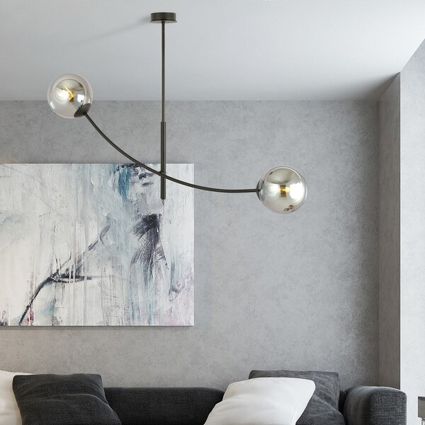 Stropní svítidlo HUNTER 2 – černé, grafitové sklo, 2× E14, šířka 83 cm