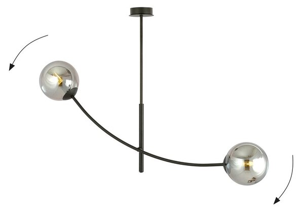 Stropní svítidlo HUNTER 2 – černé, grafitové sklo, 2× E14, šířka 83 cm