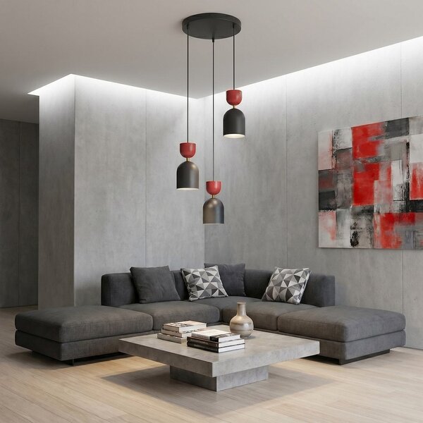 Závěsné svítidlo GAUDI 3 PREM – černé / vínové, 3× E14, šířka 34 cm