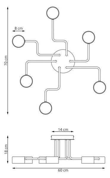 Stropní svítidlo KURAGE 6 – černé, 6× GX53, šířka 60 cm