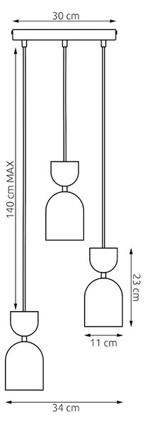 Závěsné svítidlo GAUDI 3 PREM – černé / vínové, 3× E14, šířka 34 cm
