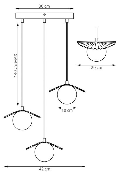 Závěsné svítidlo FLORA 3 PREM – černé, opálové sklo, 3× G9, šířka 42 cm