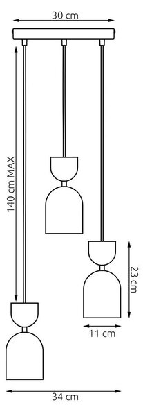 Závěsné svítidlo GAUDI 3 PREM – černé / vínové, 3× E14, šířka 34 cm