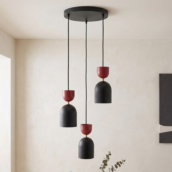 Závěsné svítidlo GAUDI 3 PREM – černé / vínové, 3× E14, šířka 34 cm