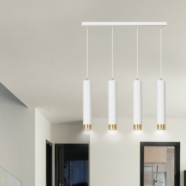 Závěsné svítidlo KIBO 4 – bílé / zlaté, 4× GU10, šířka 60 cm