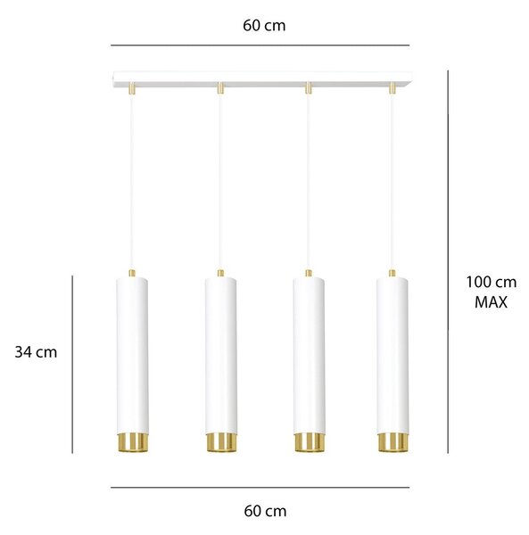 Závěsné svítidlo KIBO 4 – bílé / zlaté, 4× GU10, šířka 60 cm