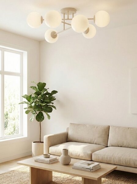 Stropní svítidlo ROMA 6 – moka, opálové sklo, 6× E14, šířka 75 cm