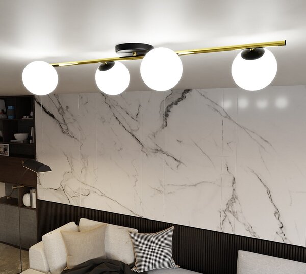 Stropní svítidlo SPLENDI 4 – černé, opálové sklo, 4× E14, šířka 100 cm