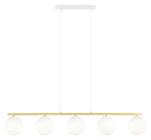 Závěsné svítidlo ALLORA 5 – bílé, opálové sklo, 5× E14, šířka 105 cm