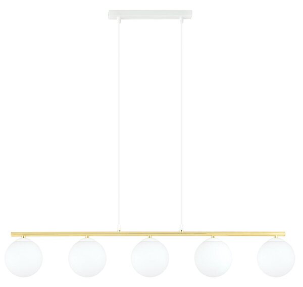 Závěsné svítidlo ALLORA 5 – bílé, opálové sklo, 5× E14, šířka 105 cm