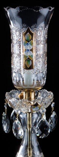Luxusní stolní lampa s broušenou skleněnou vázou PK500 zdobená 24K zlatem a květy z vysokého smaltu S693-1-01-T
