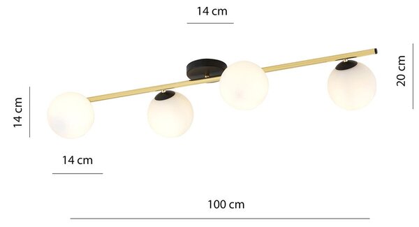 Stropní svítidlo SPLENDI 4 – černé, opálové sklo, 4× E14, šířka 100 cm