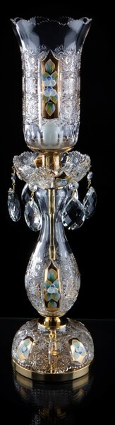 Luxusní stolní lampa s broušenou skleněnou vázou PK500 zdobená 24K zlatem a květy z vysokého smaltu S693-1-01-T