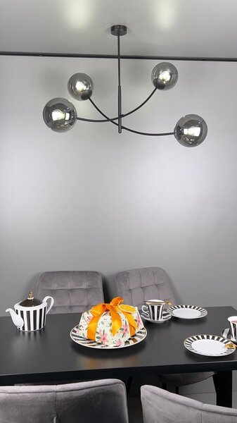 Stropní svítidlo HUNTER 4 – černé, opálové sklo, 4× E14, šířka 89 cm