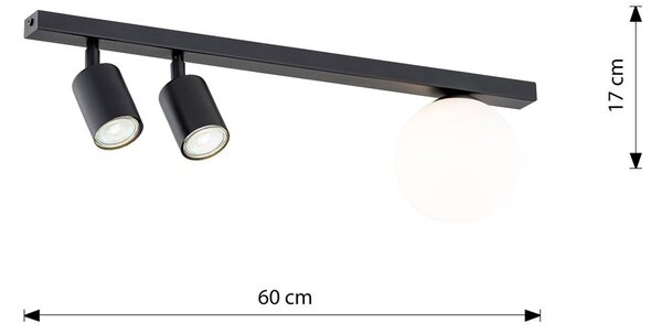 Stropní svítidlo BASTER 3 – černé, bílé sklo, 3× GU10/E14, šířka 60 cm