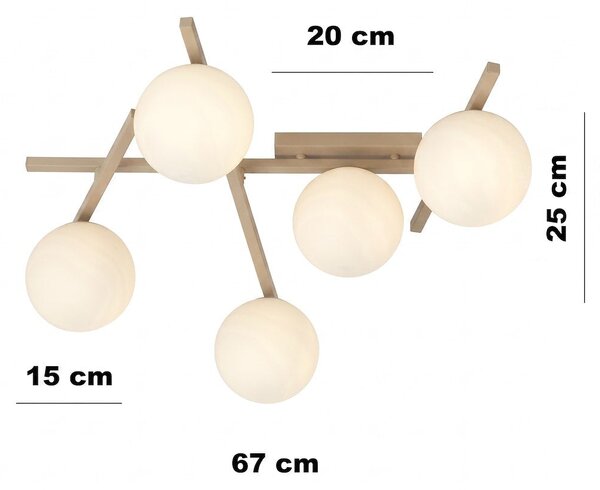 Stropní svítidlo SMART 5 – moka, opálové sklo, 5× E14, šířka 67 cm