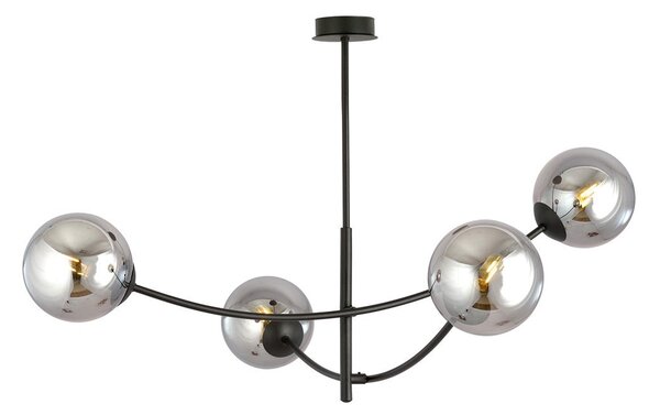 Stropní svítidlo HUNTER 4 – černé, grafitové sklo, 4× E14, šířka 89 cm