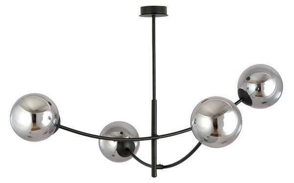Stropní svítidlo HUNTER 4 – černé, grafitové sklo, 4× E14, šířka 89 cm