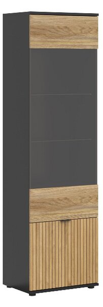 LUEN vysoká vitrína REG1W1D/57, černá/dub tegola/dub mauvella