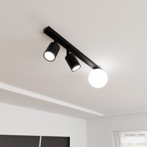 Stropní svítidlo BASTER 3 – černé, bílé sklo, 3× GU10/E14, šířka 60 cm
