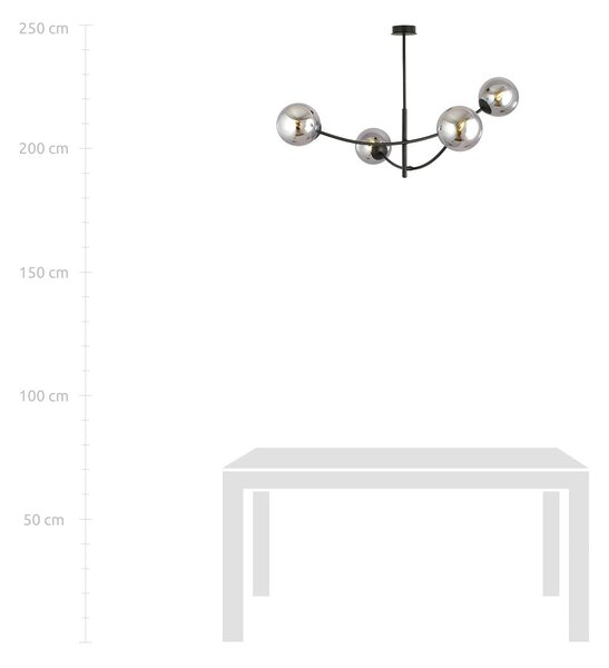 Stropní svítidlo HUNTER 4 – černé, grafitové sklo, 4× E14, šířka 89 cm