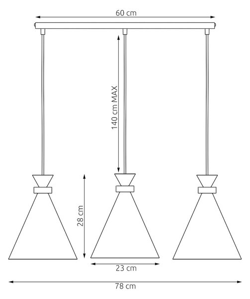 Závěsné svítidlo ZERO 3 – černé, 3× E27, šířka 78 cm