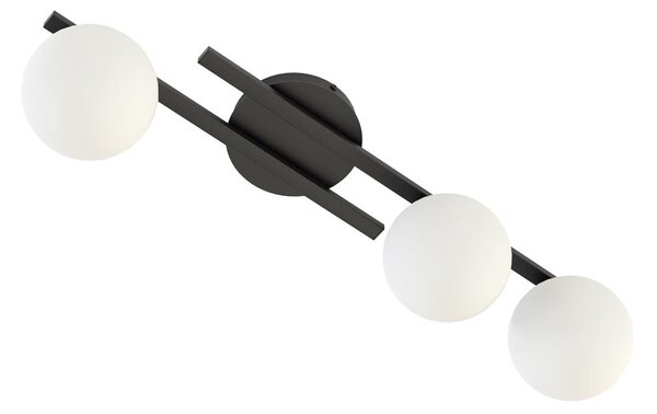 Stropní svítidlo KAIRO 3 – černé, opálové sklo, 3× E14, šířka 60 cm
