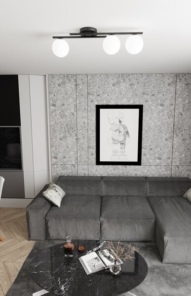 Stropní svítidlo KAIRO 3 – černé, opálové sklo, 3× E14, šířka 60 cm