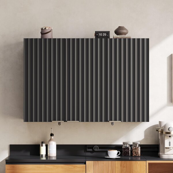 Kuchyňská nástěnná skříňka, 90x29x60 cm, 3 dvířka, závěsná skříňka, úložný prostor (černá barva)