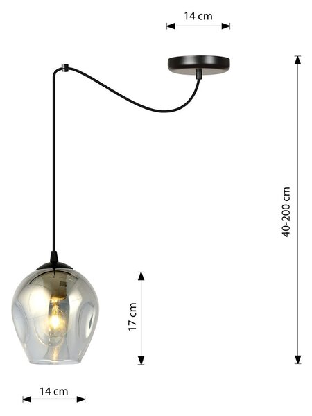 Závěsné svítidlo LEVEL 1 – černé, grafitové sklo, 1× E27, šířka 14 cm
