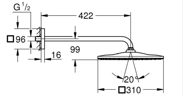 Grohe Rainshower Mono hlavová sprchá s ramenem 31x31 cm čtvercový černá 265642430