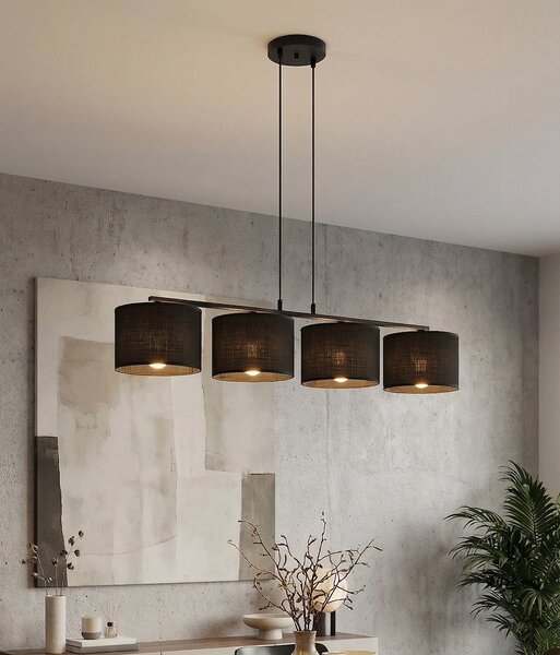 Závěsné svítidlo ECO 4 – celočerné, textilní stínidla, 4× E27, šířka 95 cm