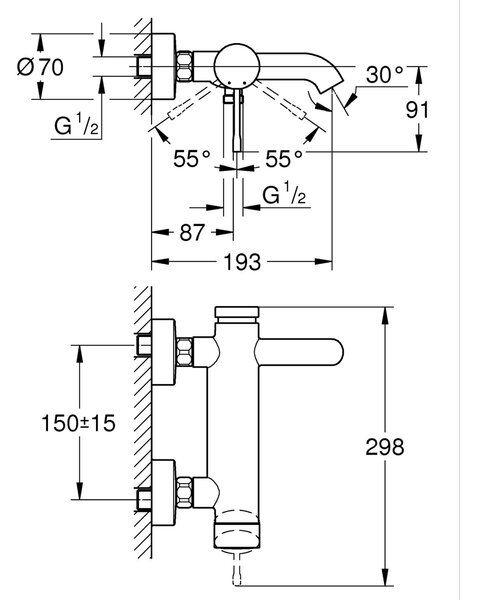 Grohe Essence New vanová baterie na stěnu s termostatem černá 336242431