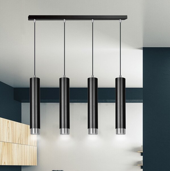 Závěsné svítidlo KIBO 4 – černé / chromové, 4× GU10, šířka 60 cm