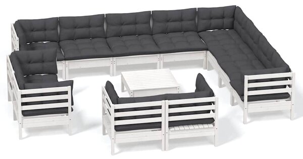 13dílná zahradní sedací souprava podušky bílá masivní borovice 3096954