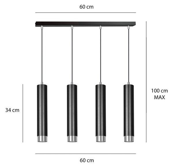 Závěsné svítidlo KIBO 4 – černé / chromové, 4× GU10, šířka 60 cm