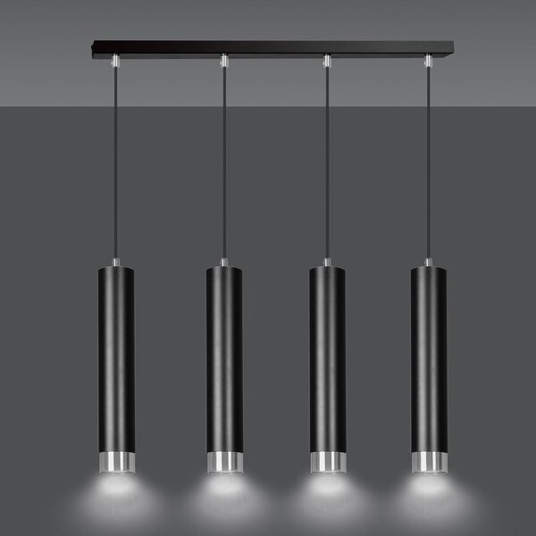 Závěsné svítidlo KIBO 4 – černé / chromové, 4× GU10, šířka 60 cm