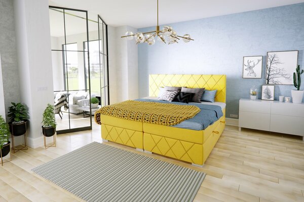 Moderní boxspring postel Rendo, žlutá Magic Velvet