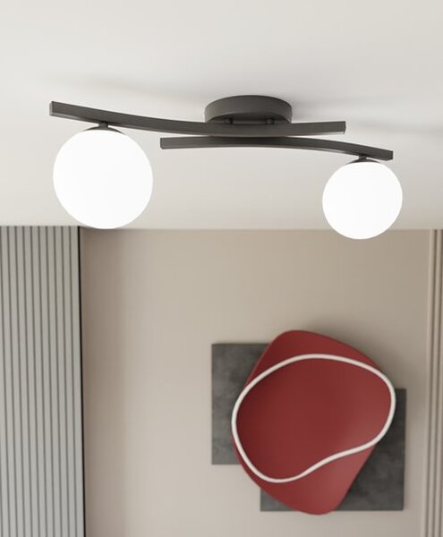 Stropní svítidlo OPUS 2 – černé, opálové sklo, 2× E14, šířka 60 cm
