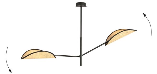 Stropní svítidlo VENE 2 – černé, hnědá textilní stínidla, 2× E14, šířka 102 cm