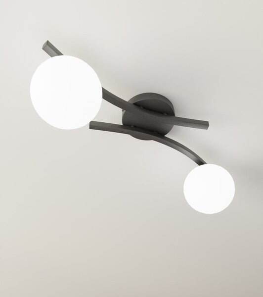 Stropní svítidlo OPUS 2 – černé, opálové sklo, 2× E14, šířka 60 cm
