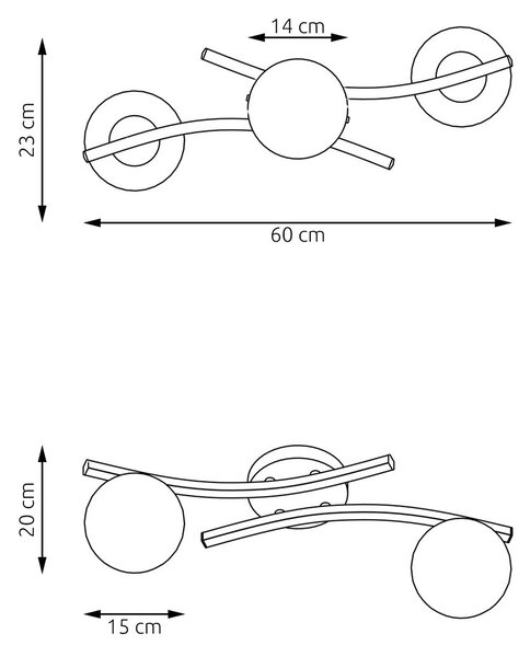 Stropní svítidlo OPUS 2 – černé, grafitové sklo, 2× E14, šířka 60 cm