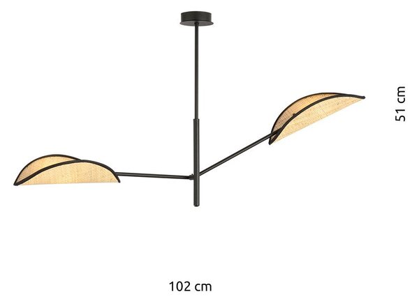 Stropní svítidlo VENE 2 – černé, hnědá textilní stínidla, 2× E14, šířka 102 cm